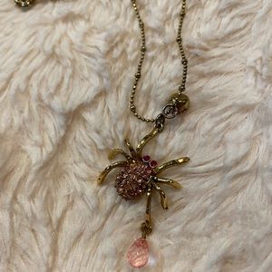 Betsey Johnson Gold and Pink Spider Necklace